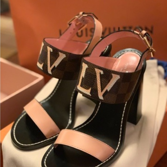 Authentic, limited edition, size 7.5 Louis Vuitton Black and Pink Heeled Sandals - Picture 7 of 8